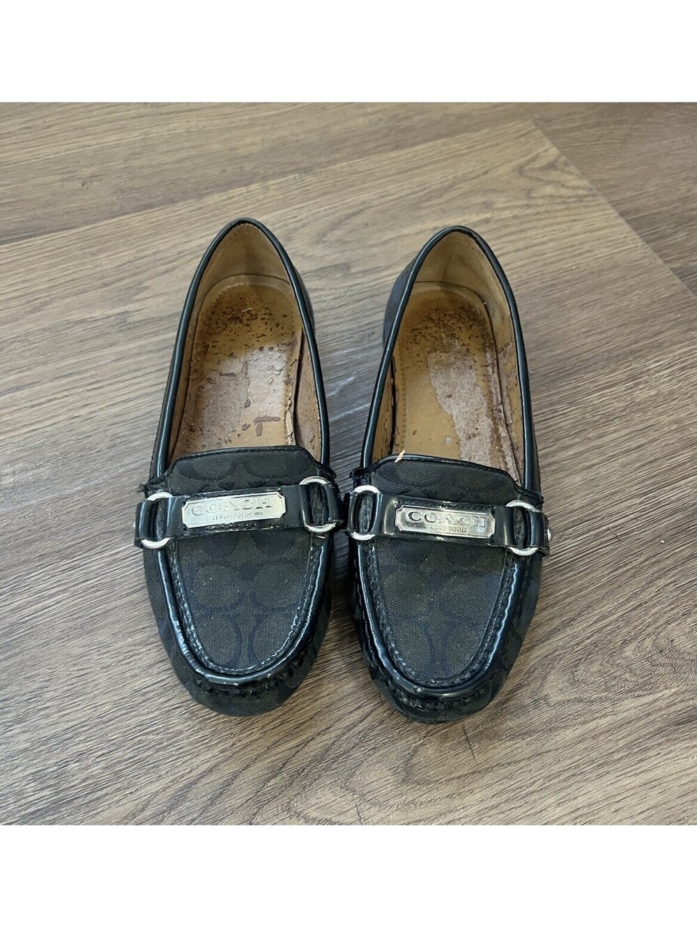 Coach Felisha Black Signature Jacquard Driver Loafers Womens 7.5 B REPAIR NEEDED
